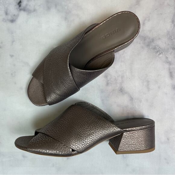 Vince Karsen Metallic Pebbled Leather Slide Sandals - Picture 2 of 12